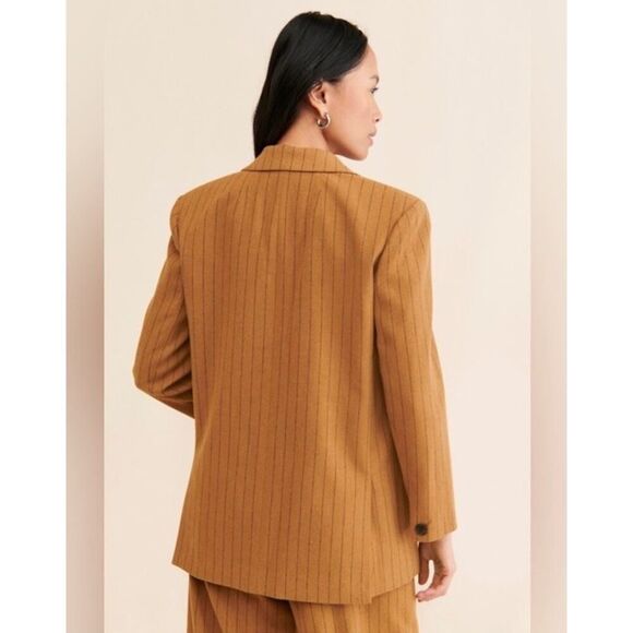 NWT Madewell Womens Oversized Blazer Brown Stripe 6 Wool Blend Single Breasted - Picture 7 of 13